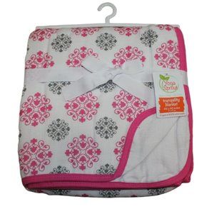 Yoga Sprout Pink White Gray Tranquility Baby Blanket 4Layer Muslin Girls NWT